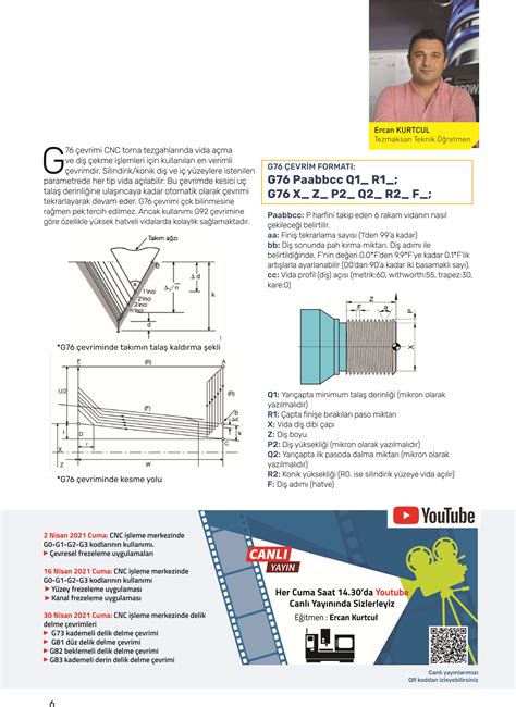 G76 Çevrimi İle Diş Çekme Programları 